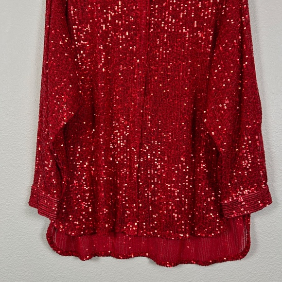 Calvin Klein women plus size 2X fully sequin top red long sleeve snap closure - Picture 4 of 14